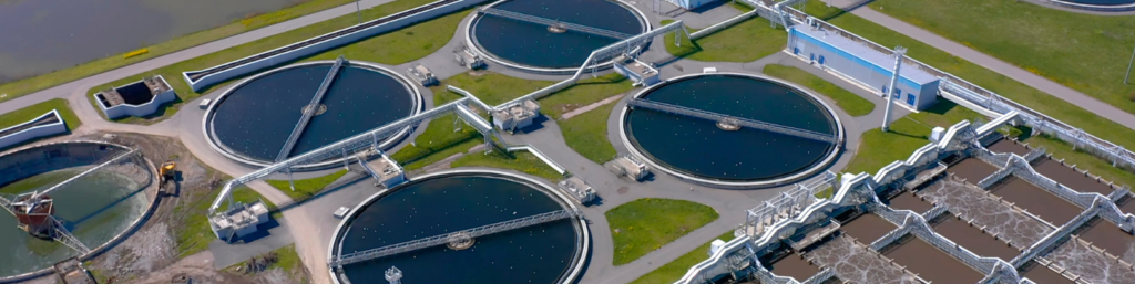Aerial view of a wastewater treatment plant.